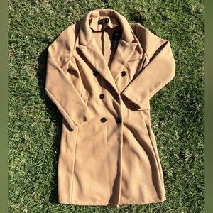 Kara and Kate Tan Double-Breasted Wool Pea Coat